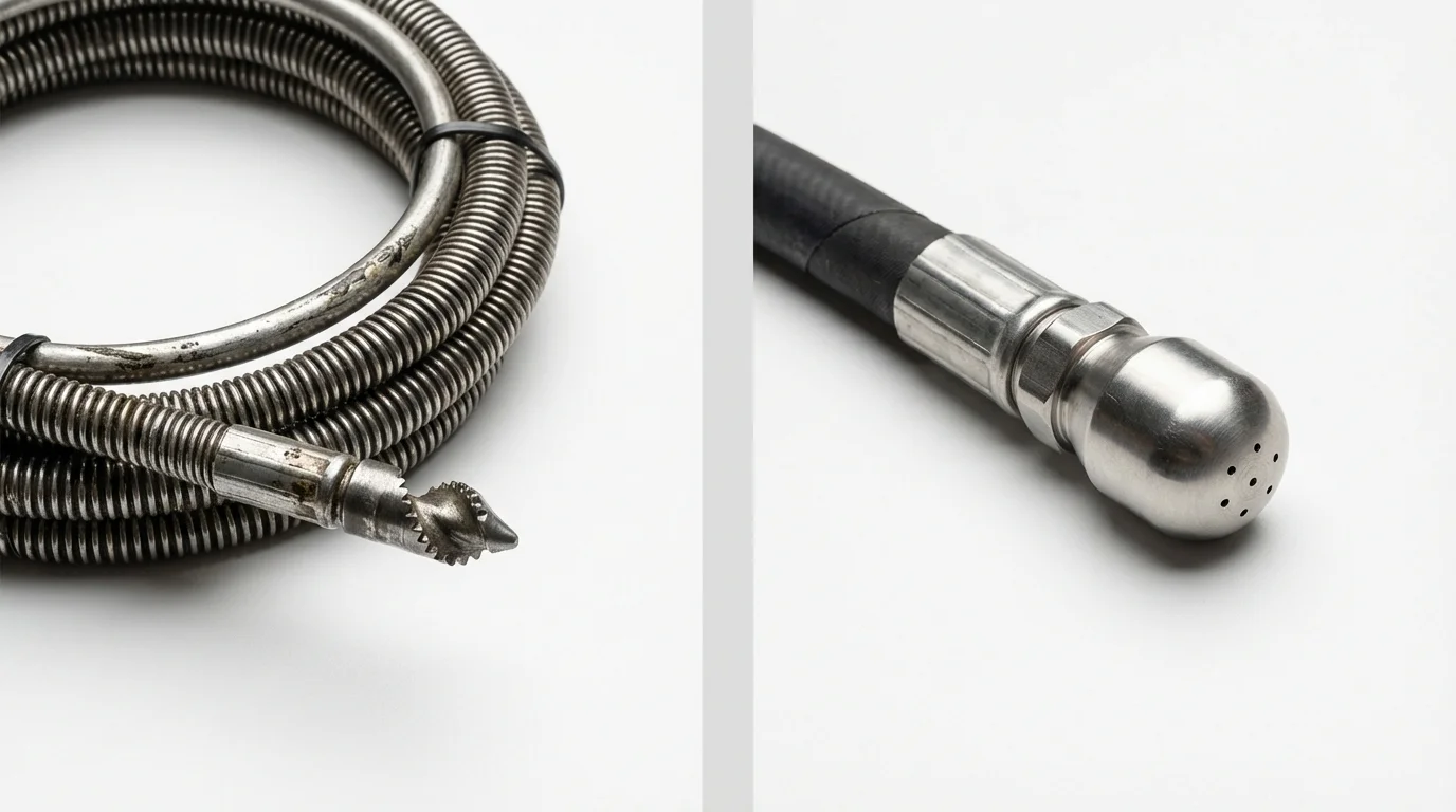 Drain snake cable and hydro jetting nozzle used for drain cleaning in Burns Flat, OK