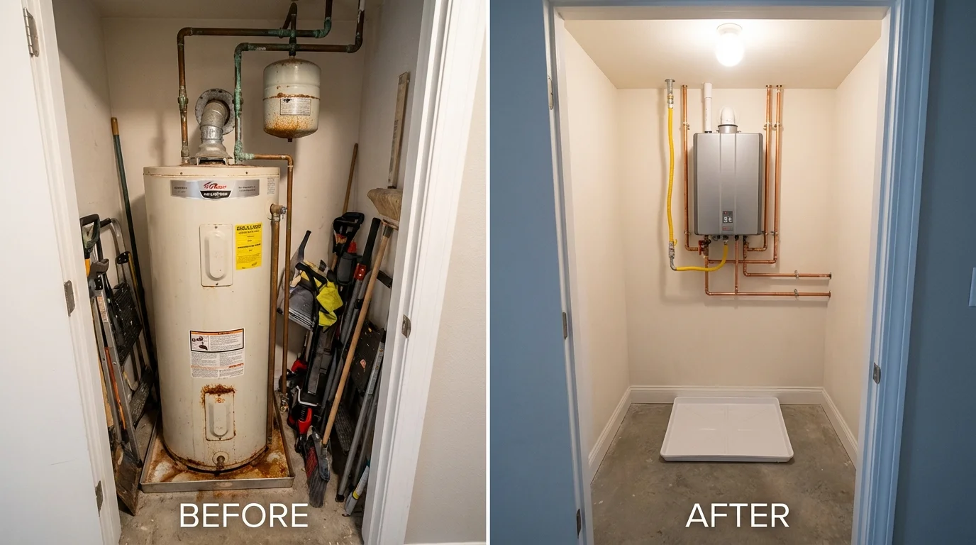 Tank water heater versus wall-mounted tankless unit comparison for Burns Flat, OK homeowners