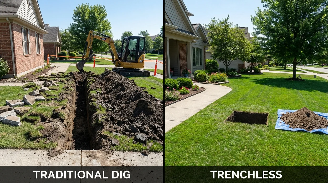 Trenchless sewer repair with minimal yard damage versus traditional excavation in Burns Flat, OK